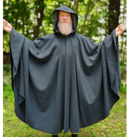 Cloakmakers.com 6112-Washable Dark Slate Blue Wool Cloak w/ Grey Faux Suede Hood Lining & Silver Tone Clasp