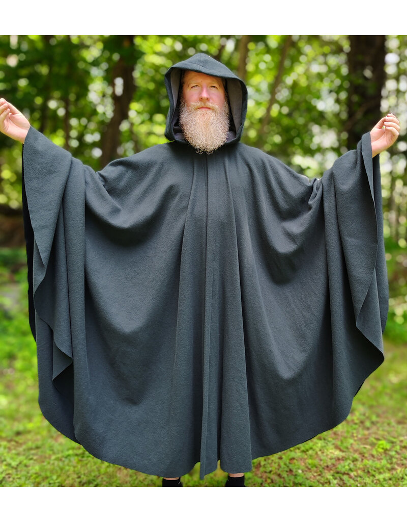 Cloakmakers.com 6112-Washable Dark Slate Blue Wool Cloak w/ Grey Faux Suede Hood Lining & Silver Tone Clasp