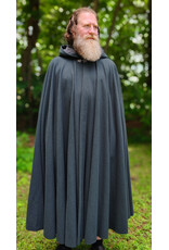 Cloakmakers.com 6112-Washable Dark Slate Blue Wool Cloak w/ Grey Faux Suede Hood Lining & Silver Tone Clasp