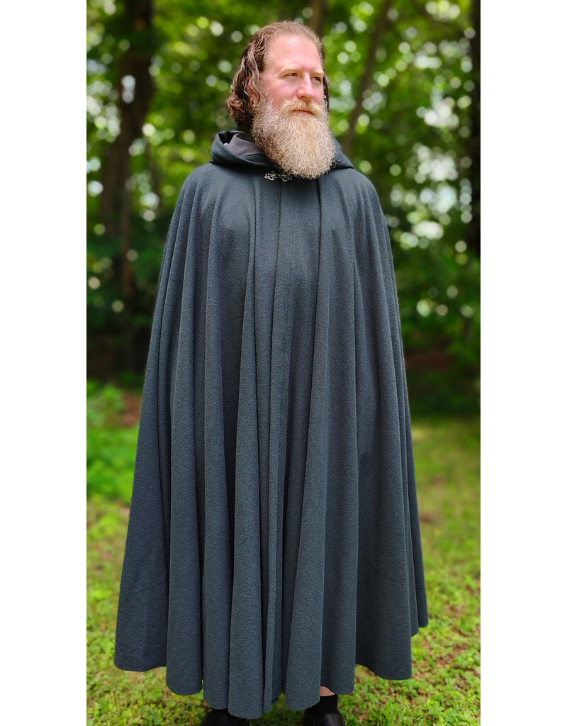 Cloakmakers.com 6112-Washable Dark Slate Blue Wool Cloak w/ Grey Faux Suede Hood Lining & Silver Tone Clasp