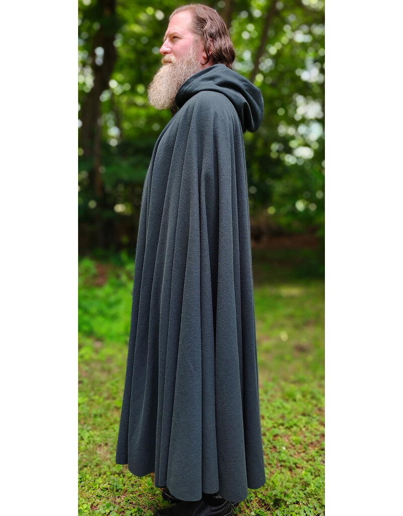 Cloakmakers.com 6112-Washable Dark Slate Blue Wool Cloak w/ Grey Faux Suede Hood Lining & Silver Tone Clasp