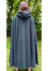 Cloakmakers.com 6112-Washable Dark Slate Blue Wool Cloak w/ Grey Faux Suede Hood Lining & Silver Tone Clasp