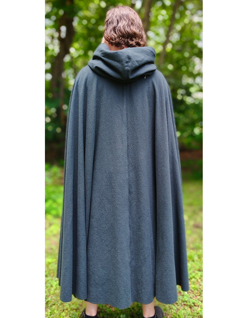 Cloakmakers.com 6112-Washable Dark Slate Blue Wool Cloak w/ Grey Faux Suede Hood Lining & Silver Tone Clasp