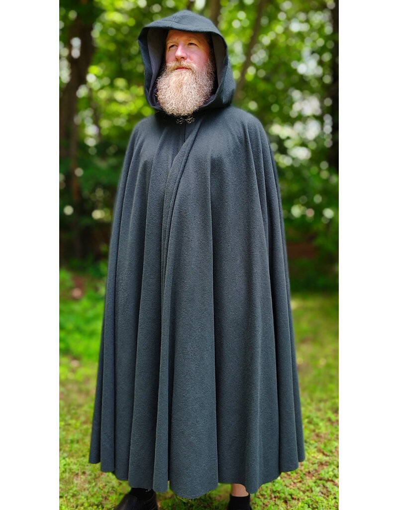 Cloakmakers.com 6112-Washable Dark Slate Blue Wool Cloak w/ Grey Faux Suede Hood Lining & Silver Tone Clasp