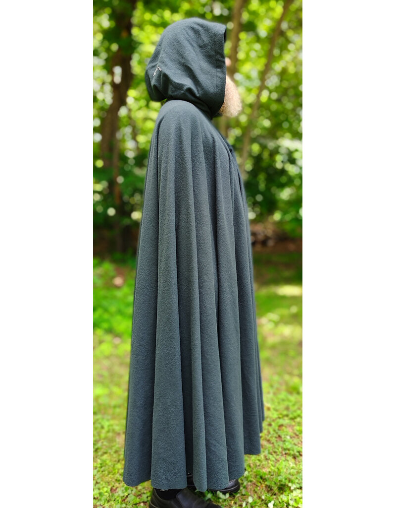 Cloakmakers.com 6112-Washable Dark Slate Blue Wool Cloak w/ Grey Faux Suede Hood Lining & Silver Tone Clasp
