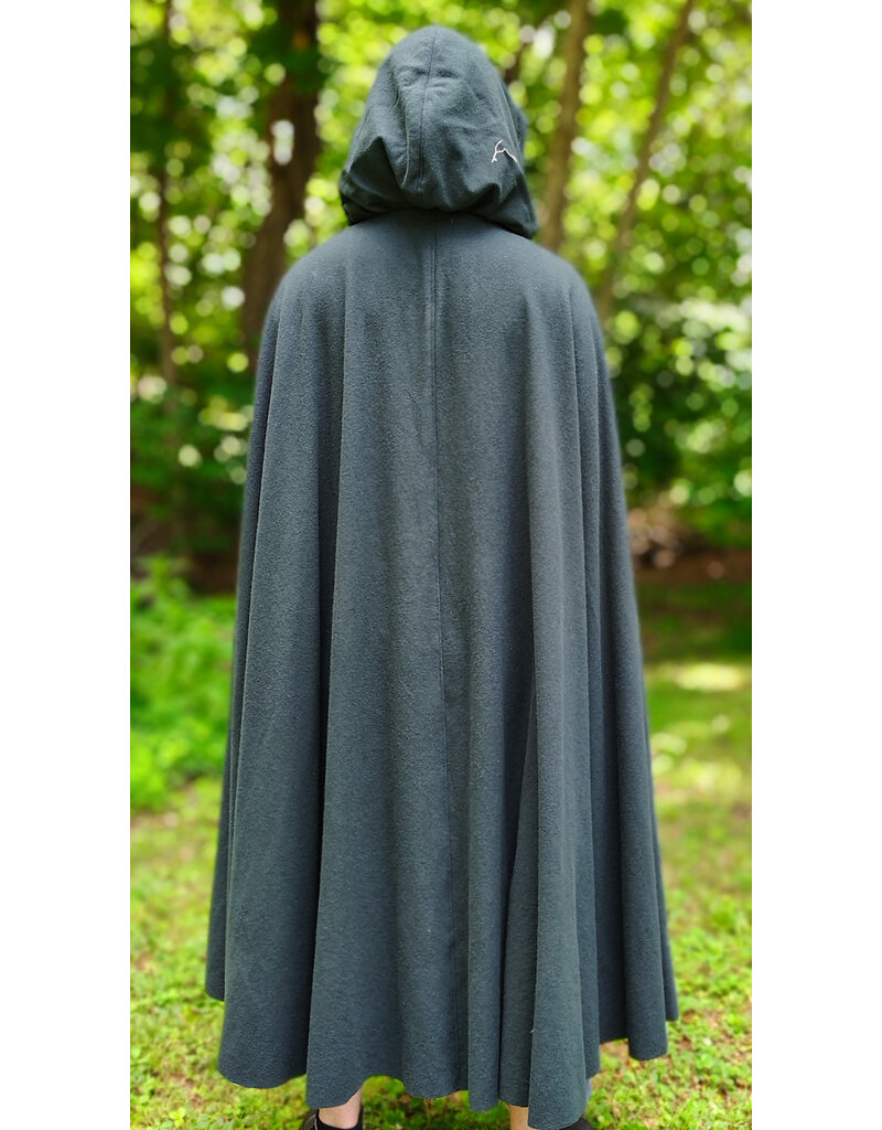 Cloakmakers.com 6112-Washable Dark Slate Blue Wool Cloak w/ Grey Faux Suede Hood Lining & Silver Tone Clasp
