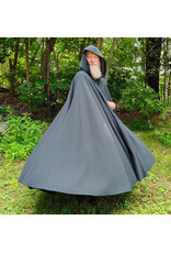 Cloakmakers.com 6112-Washable Dark Slate Blue Wool Cloak w/ Grey Faux Suede Hood Lining & Silver Tone Clasp