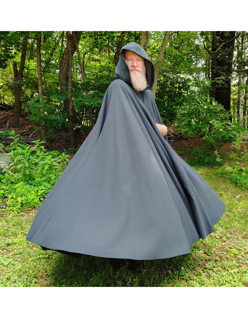 Cloakmakers.com 6112-Washable Dark Slate Blue Wool Cloak w/ Grey Faux Suede Hood Lining & Silver Tone Clasp