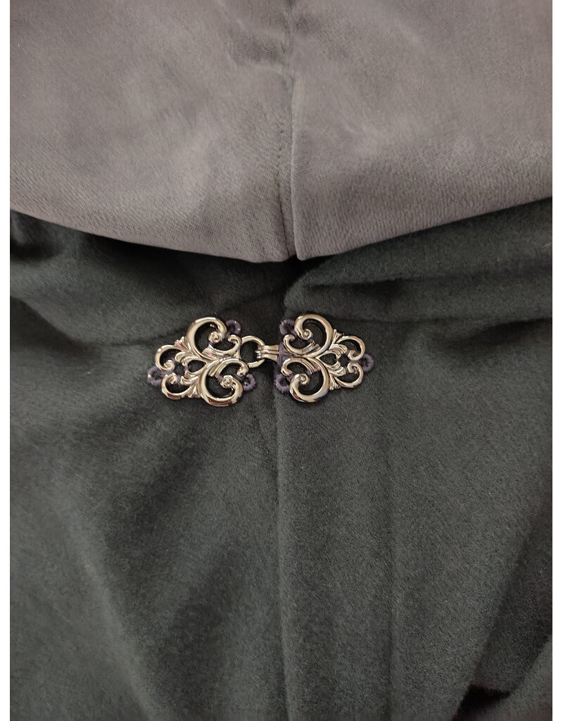 Cloakmakers.com 6112-Washable Dark Slate Blue Wool Cloak w/ Grey Faux Suede Hood Lining & Silver Tone Clasp