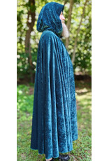 Cloakmakers.com 6113-Washable Teal Blue Velvet Cloak w/ Black Velvet Hood Lining & Gothic Rose Clasp