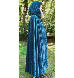 Cloakmakers.com 6113-Washable Teal Blue Velvet Cloak w/ Black Velvet Hood Lining & Gothic Rose Clasp