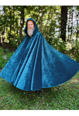 Cloakmakers.com 6113-Washable Teal Blue Velvet Cloak w/ Black Velvet Hood Lining & Gothic Rose Clasp