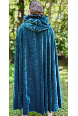 Cloakmakers.com 6113-Washable Teal Blue Velvet Cloak w/ Black Velvet Hood Lining & Gothic Rose Clasp