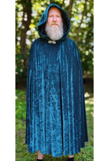 Cloakmakers.com 6113-Washable Teal Blue Velvet Cloak w/ Black Velvet Hood Lining & Gothic Rose Clasp