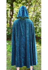 Cloakmakers.com 6113-Washable Teal Blue Velvet Cloak w/ Black Velvet Hood Lining & Gothic Rose Clasp