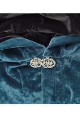 Cloakmakers.com 6113-Washable Teal Blue Velvet Cloak w/ Black Velvet Hood Lining & Gothic Rose Clasp