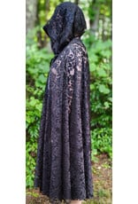 Cloakmakers.com 6114-Washable Black Lace Hooded Cloak w/ Black Ribbon Closure