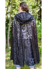 Cloakmakers.com 6114-Washable Black Lace Hooded Cloak w/ Black Ribbon Closure