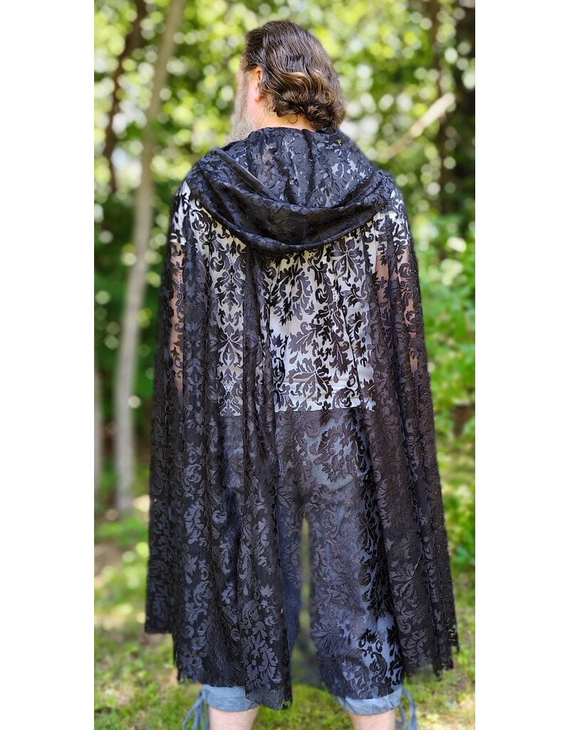 Cloakmakers.com 6114-Washable Black Lace Hooded Cloak w/ Black Ribbon Closure
