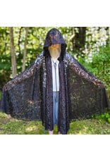 Cloakmakers.com 6114-Washable Black Lace Hooded Cloak w/ Black Ribbon Closure