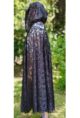 Cloakmakers.com 6114-Washable Black Lace Hooded Cloak w/ Black Ribbon Closure