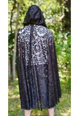 Cloakmakers.com 6114-Washable Black Lace Hooded Cloak w/ Black Ribbon Closure