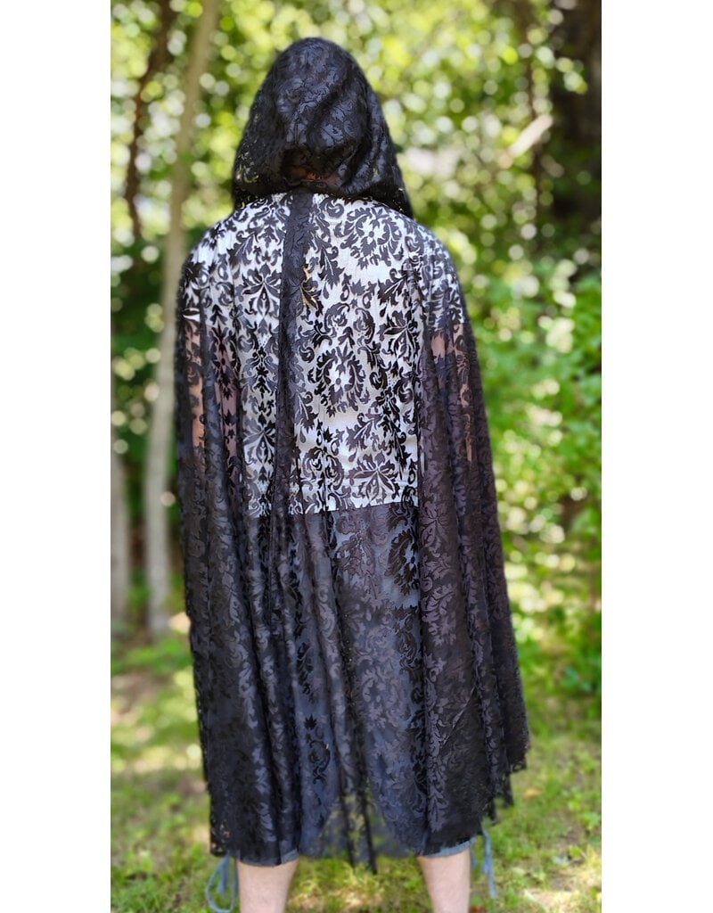 Cloakmakers.com 6114-Washable Black Lace Hooded Cloak w/ Black Ribbon Closure