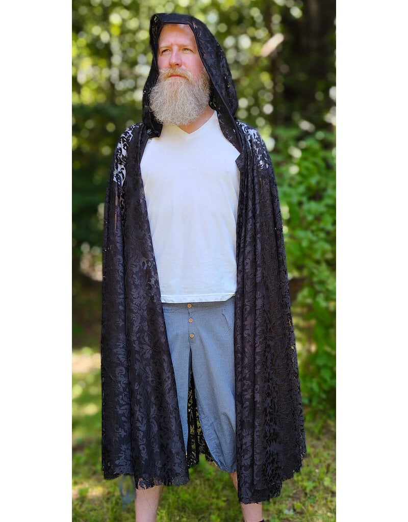 Cloakmakers.com 6114-Washable Black Lace Hooded Cloak w/ Black Ribbon Closure