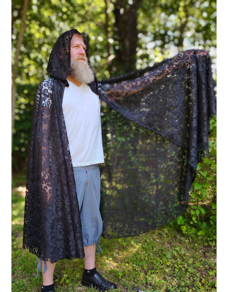 Cloakmakers.com 6114-Washable Black Lace Hooded Cloak w/ Black Ribbon Closure