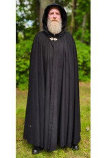 Cloakmakers.com 6115-Black Wool Blend Cloak w/ Black Velvet Hood Lining & Triple Medallion Clasp