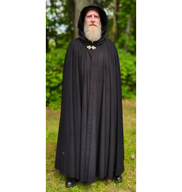 Cloakmakers.com 6115-Black Wool Blend Cloak w/ Black Velvet Hood Lining & Triple Medallion Clasp