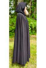 Cloakmakers.com 6115-Black Wool Blend Cloak w/ Black Velvet Hood Lining & Triple Medallion Clasp