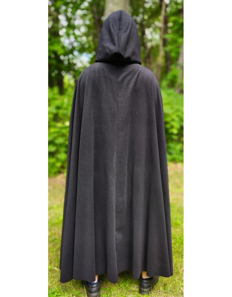 Cloakmakers.com 6115-Black Wool Blend Cloak w/ Black Velvet Hood Lining & Triple Medallion Clasp