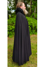Cloakmakers.com 6115-Black Wool Blend Cloak w/ Black Velvet Hood Lining & Triple Medallion Clasp