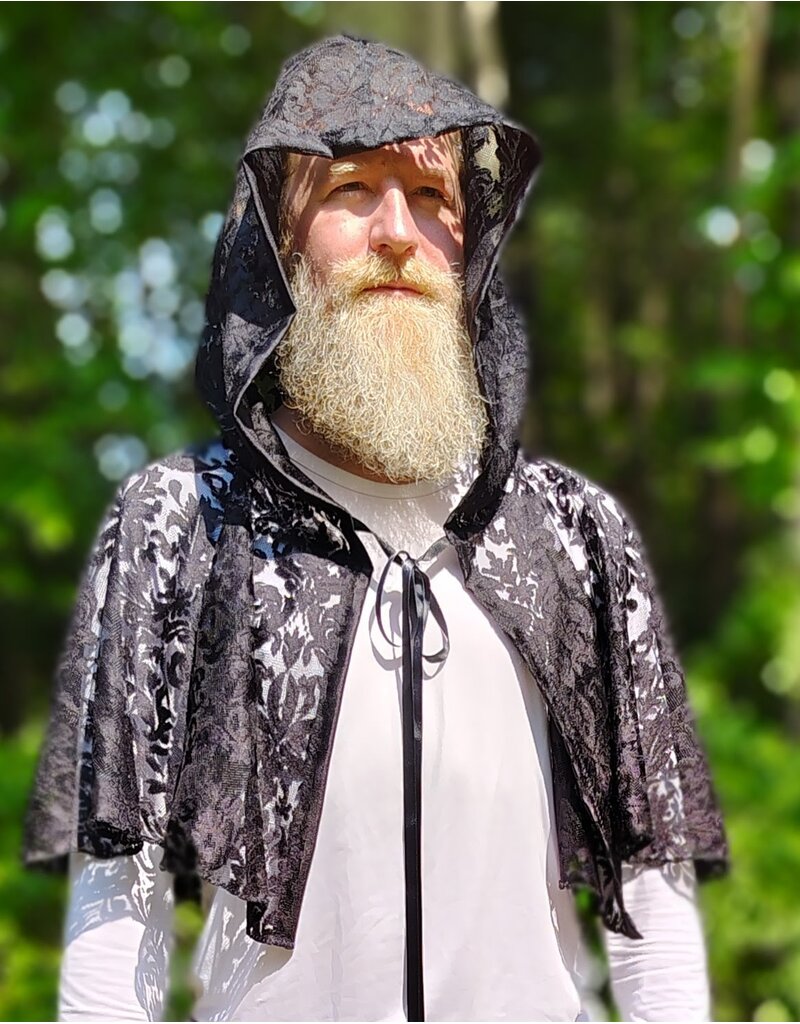 Cloakmakers.com 6116-Washable Short Black Lace Cloak w/ Black Ribbon Closure