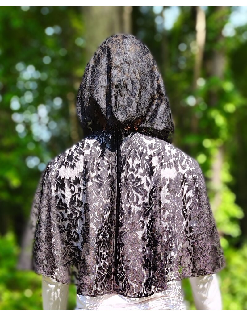 Cloakmakers.com 6116-Washable Short Black Lace Cloak w/ Black Ribbon Closure