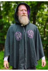 Cloakmakers.com 6117-Washable Slate Blue Wool Cloak w/ Purple Velvet Hood Lining & Purple and Silver Dragon Embroidery & Pockets