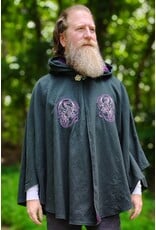 Cloakmakers.com 6117-Washable Slate Blue Wool Cloak w/ Purple Velvet Hood Lining & Purple and Silver Dragon Embroidery & Pockets