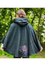 Cloakmakers.com 6117-Washable Slate Blue Wool Cloak w/ Purple Velvet Hood Lining & Purple and Silver Dragon Embroidery & Pockets