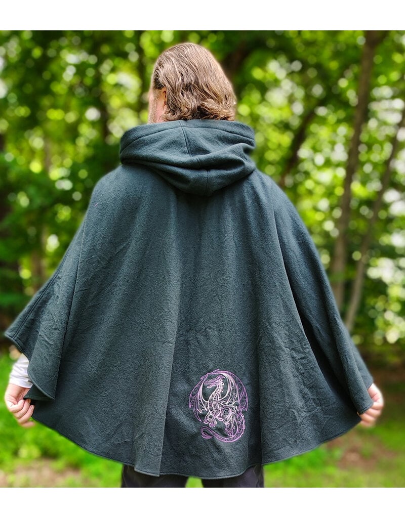Cloakmakers.com 6117-Washable Slate Blue Wool Cloak w/ Purple Velvet Hood Lining & Purple and Silver Dragon Embroidery & Pockets