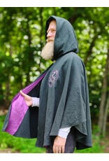 Cloakmakers.com 6117-Washable Slate Blue Wool Cloak w/ Purple Velvet Hood Lining & Purple and Silver Dragon Embroidery & Pockets