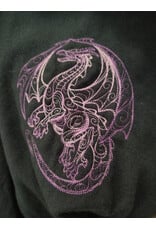 Cloakmakers.com 6117-Washable Slate Blue Wool Cloak w/ Purple Velvet Hood Lining & Purple and Silver Dragon Embroidery & Pockets