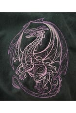 Cloakmakers.com 6117-Washable Slate Blue Wool Cloak w/ Purple Velvet Hood Lining & Purple and Silver Dragon Embroidery & Pockets