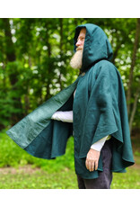 Cloakmakers.com 6118-Washable Green Wool Cloak w/ Green Velvet Hood Lining & Green Linen Pockets
