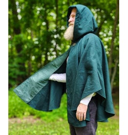Cloakmakers.com 6118-Washable Green Wool Cloak w/ Green Velvet Hood Lining & Green Linen Pockets