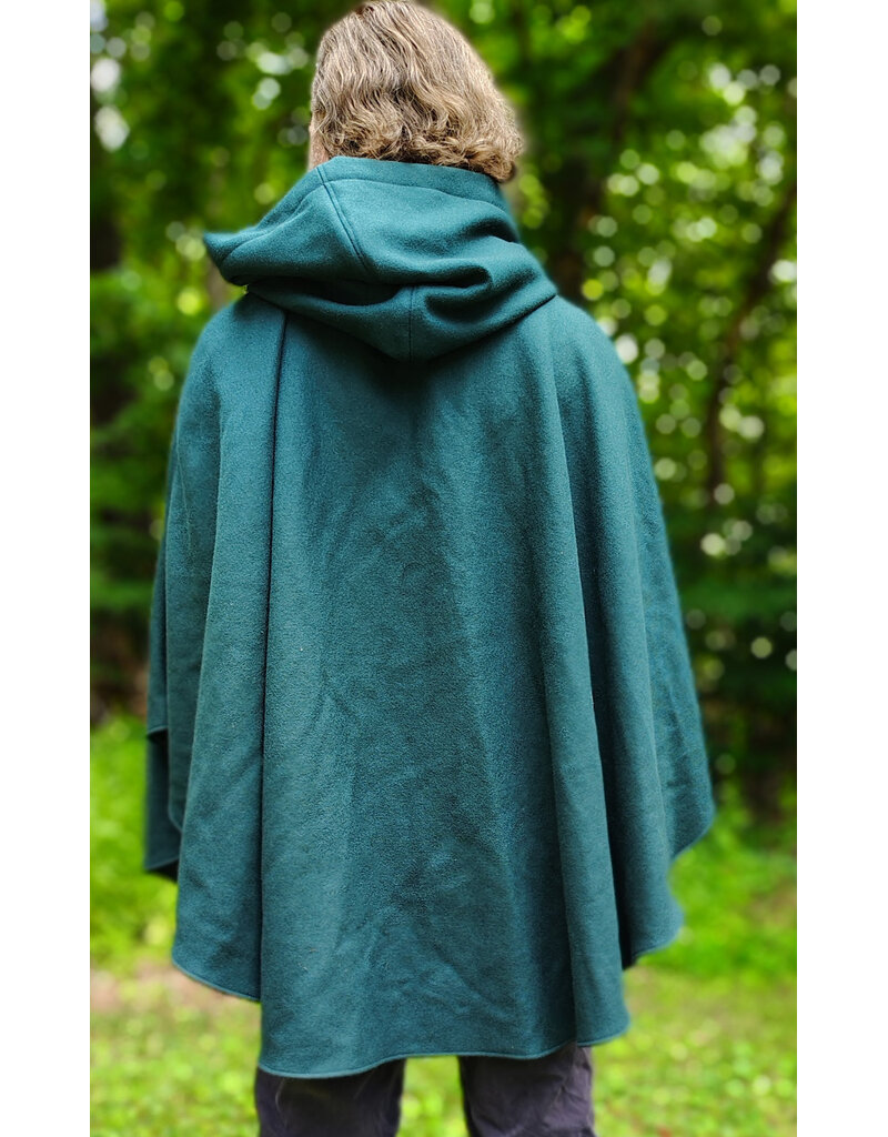 Cloakmakers.com 6118-Washable Green Wool Cloak w/ Green Velvet Hood Lining & Green Linen Pockets