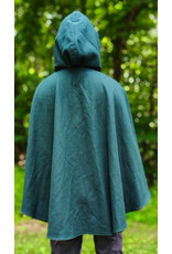 Cloakmakers.com 6118-Washable Green Wool Cloak w/ Green Velvet Hood Lining & Green Linen Pockets