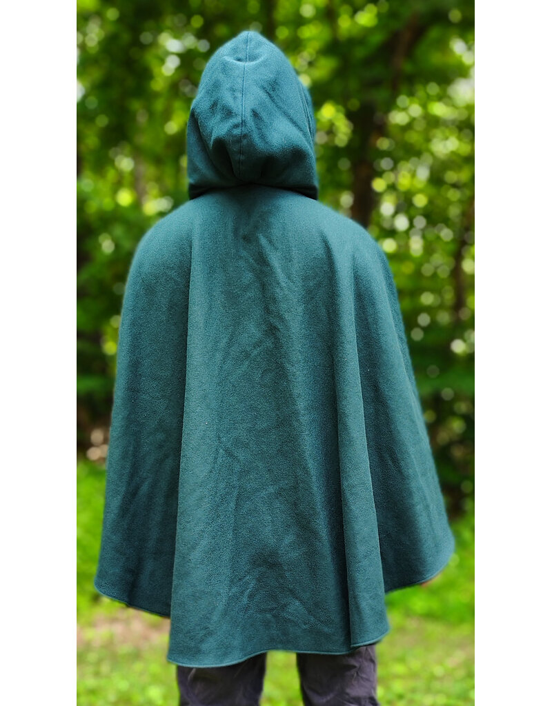 Cloakmakers.com 6118-Washable Green Wool Cloak w/ Green Velvet Hood Lining & Green Linen Pockets
