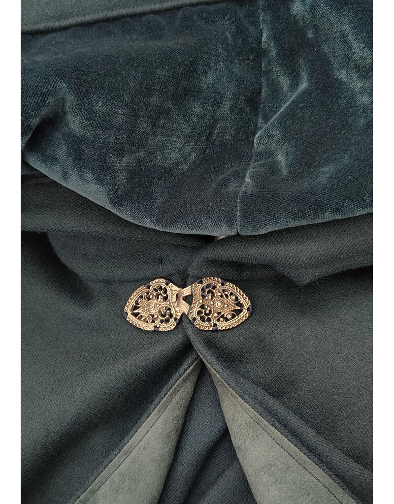 Cloakmakers.com 6118-Washable Green Wool Cloak w/ Green Velvet Hood Lining & Green Linen Pockets