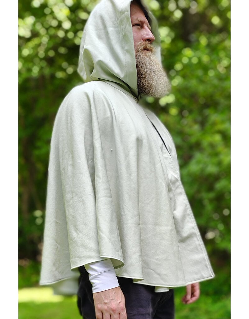 Cloakmakers.com 6119-Washable Lightweight Light Seafoam Wool Cloak w/ Purple Velvet Hood Lining & Large Elemental Embroidery & Lavender Faux Suede Pockets